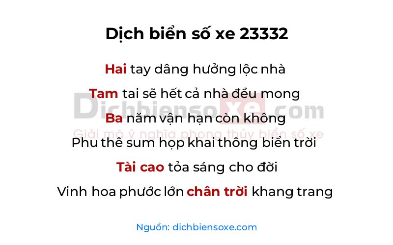 Dịch thơ biển số 23332