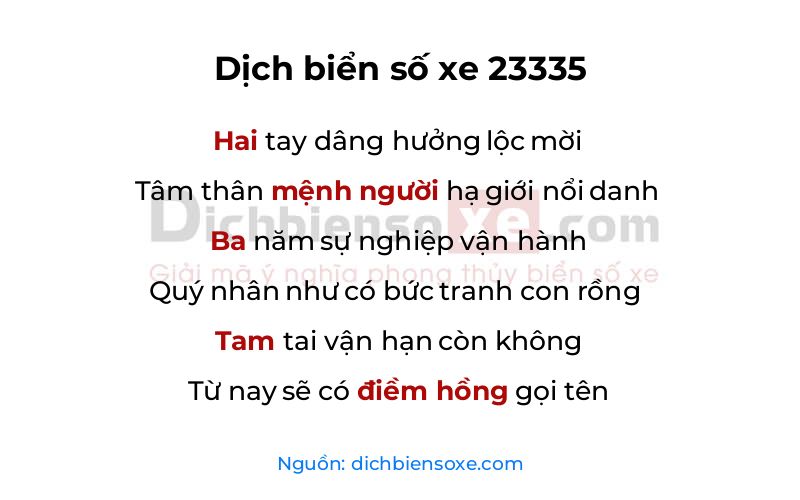 Dịch thơ biển số 23335