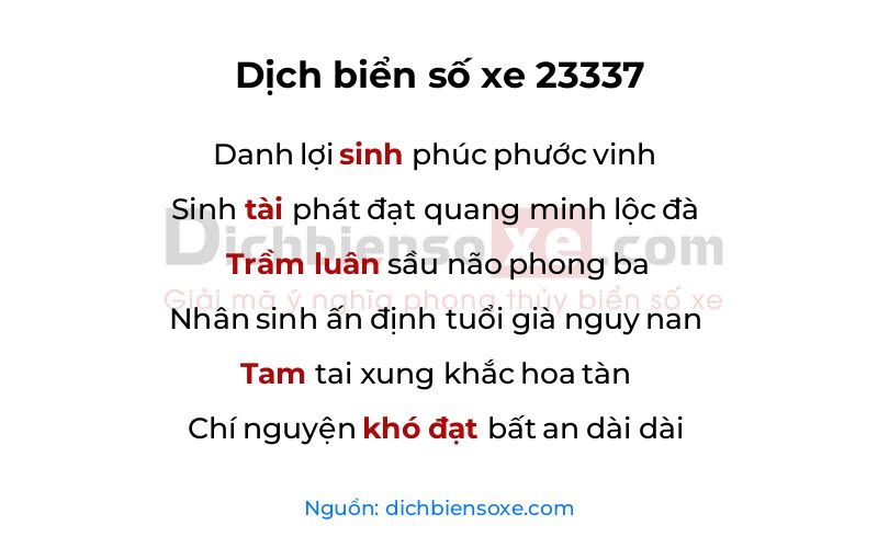 Dịch thơ biển số 23337