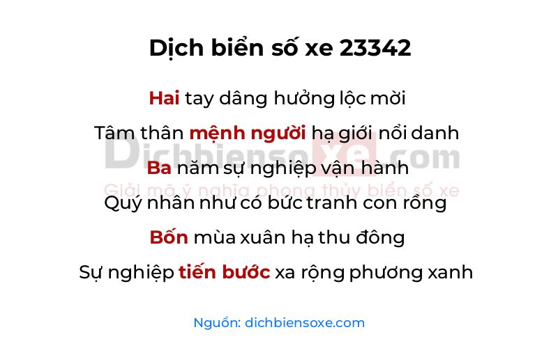 Dịch thơ biển số 23342