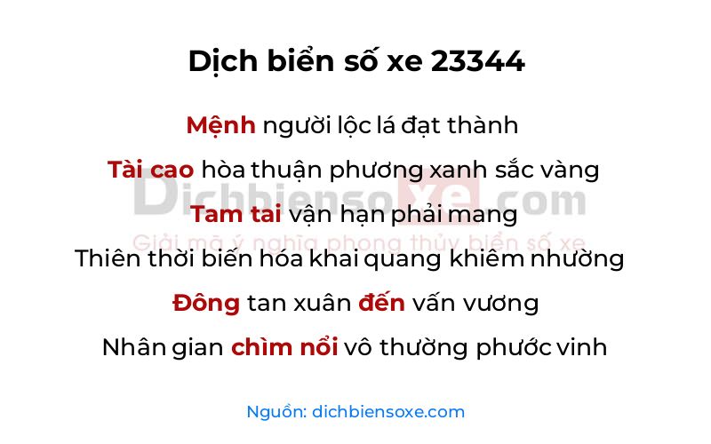 Dịch thơ biển số 23344