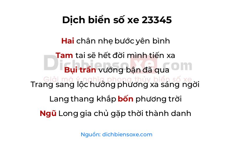 Dịch thơ biển số 23345