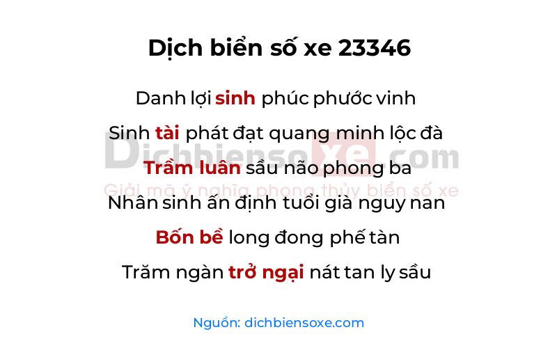 Dịch thơ biển số 23346