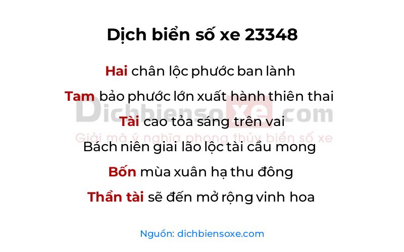Dịch thơ biển số 23348