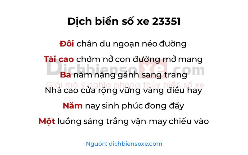 Dịch thơ biển số 23351