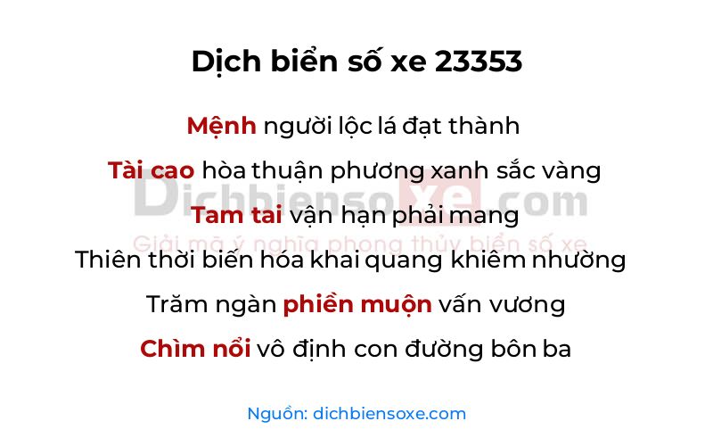 Dịch thơ biển số 23353