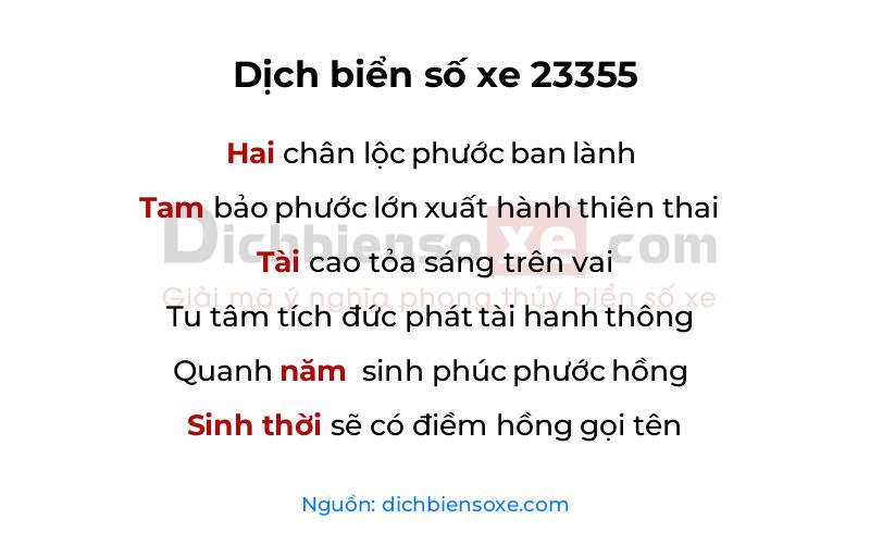 Dịch thơ biển số 23355