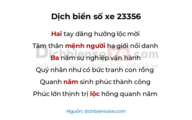 Dịch thơ biển số 23356