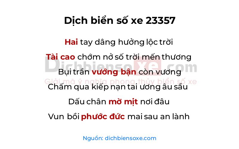 Dịch thơ biển số 23357