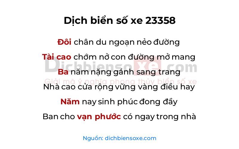 Dịch thơ biển số 23358