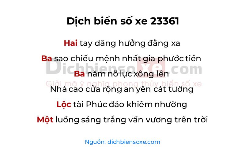 Dịch thơ biển số 23361