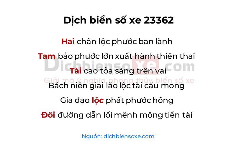 Dịch thơ biển số 23362