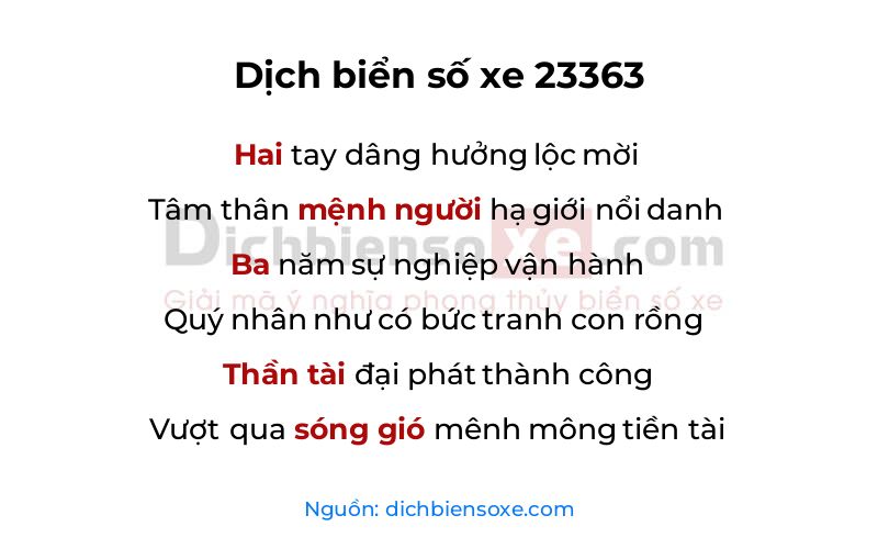 Dịch thơ biển số 23363