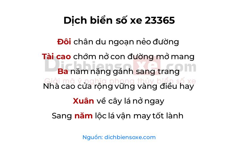 Dịch thơ biển số 23365