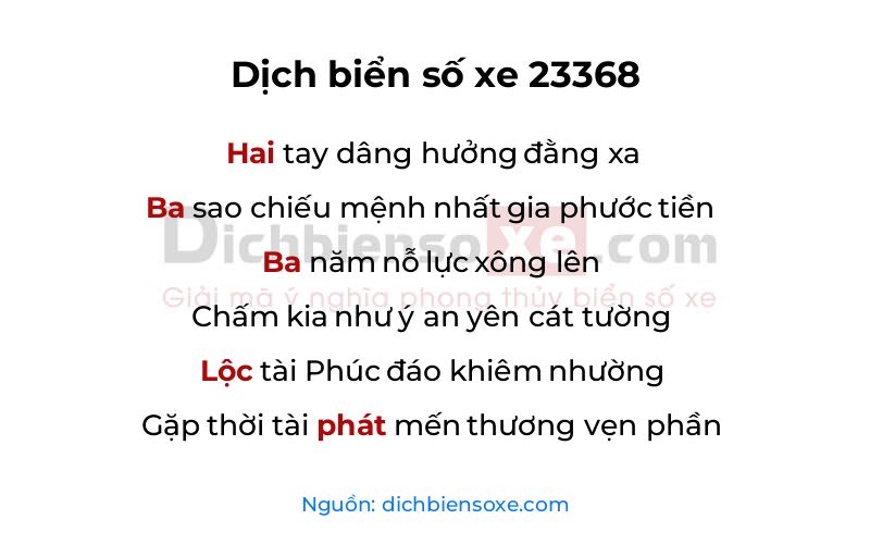 Dịch thơ biển số 23368
