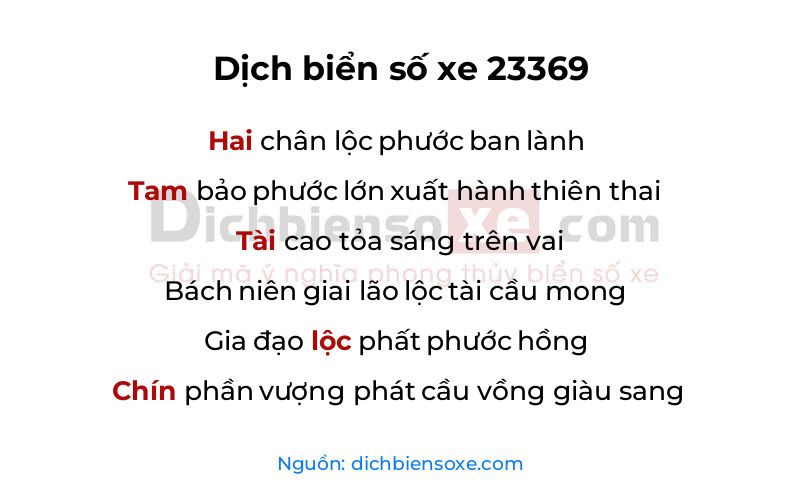 Dịch thơ biển số 23369