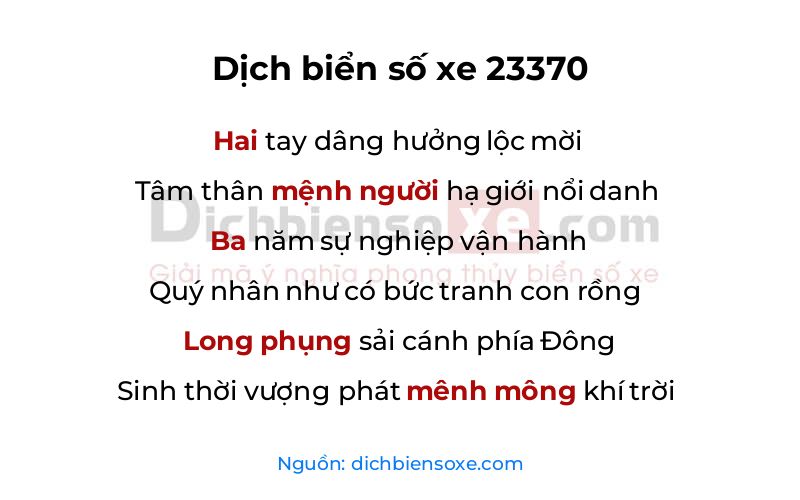 Dịch thơ biển số 23370