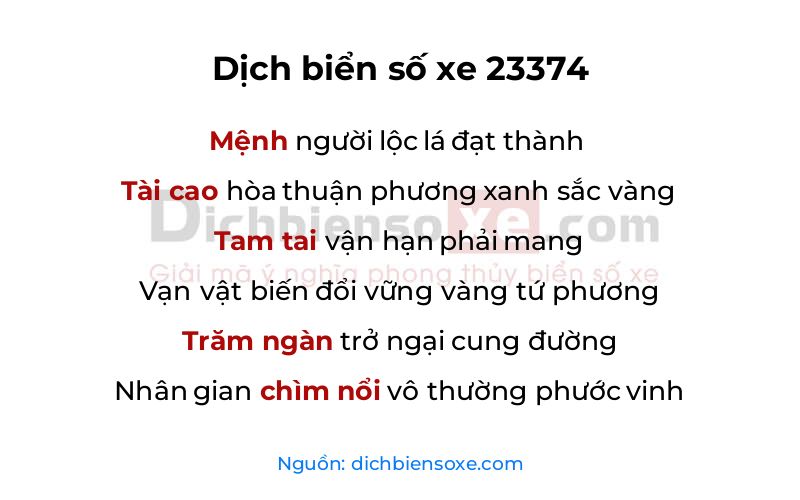 Dịch thơ biển số 23374