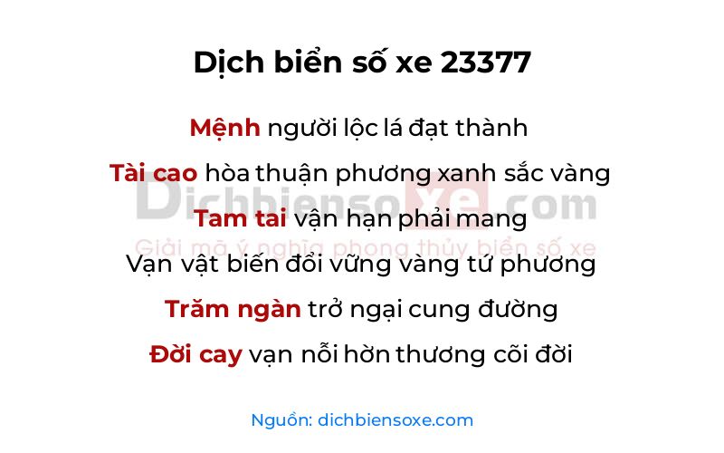 Dịch thơ biển số 23377