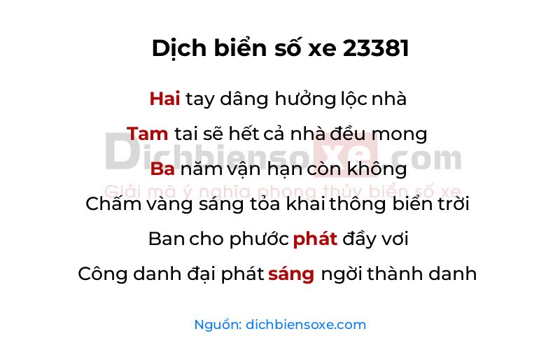 Dịch thơ biển số 23381