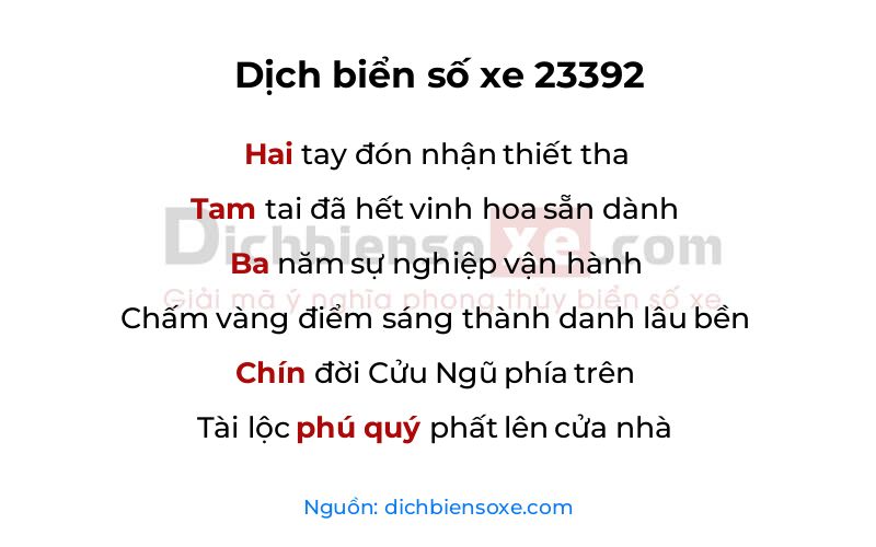 Dịch thơ biển số 23392
