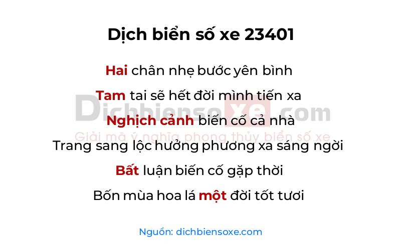 Dịch thơ biển số 23401