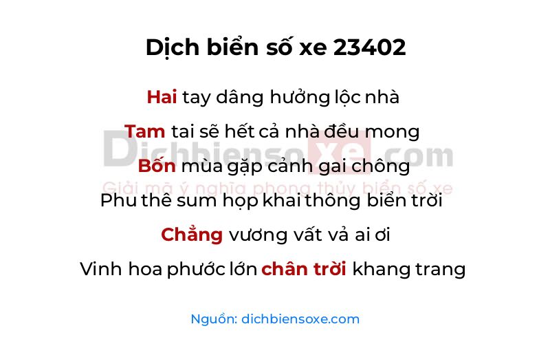 Dịch thơ biển số 23402
