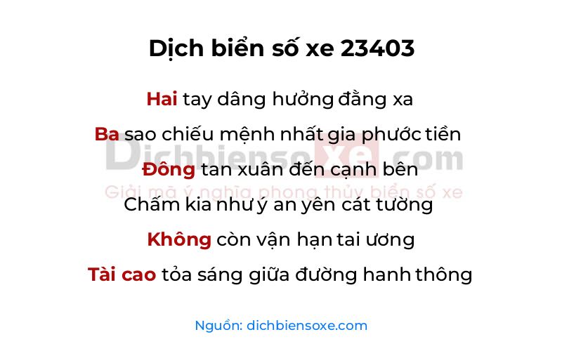 Dịch thơ biển số 23403
