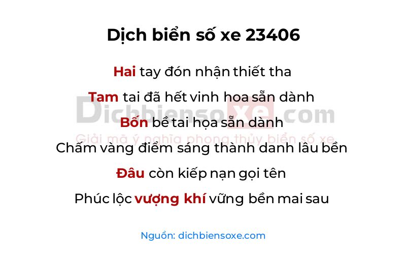 Dịch thơ biển số 23406