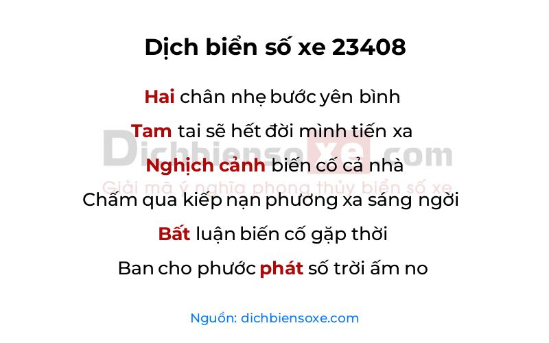Dịch thơ biển số 23408