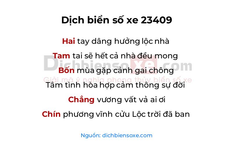 Dịch thơ biển số 23409