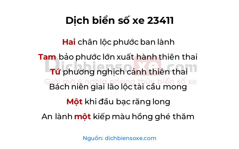 Dịch thơ biển số 23411