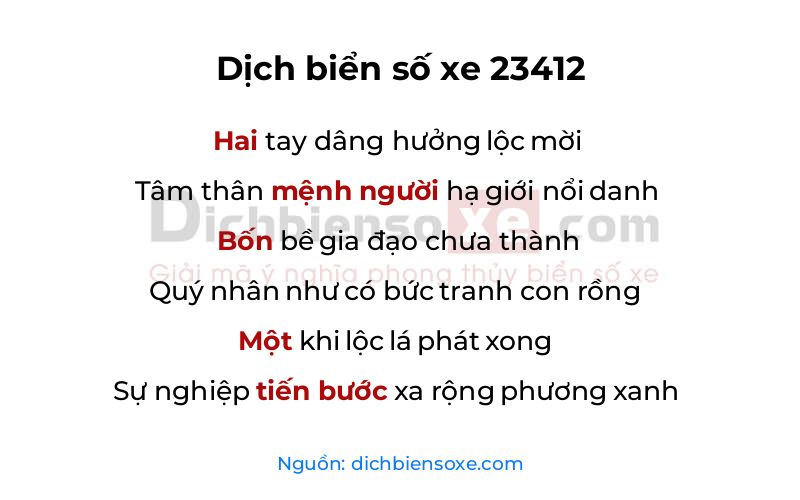 Dịch thơ biển số 23412