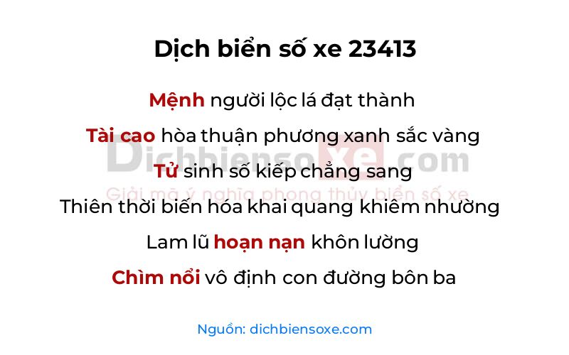 Dịch thơ biển số 23413