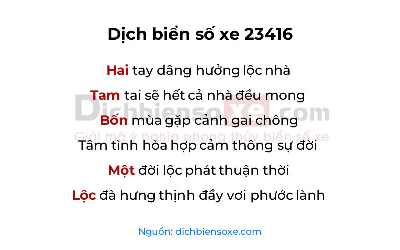 Dịch thơ biển số 23416