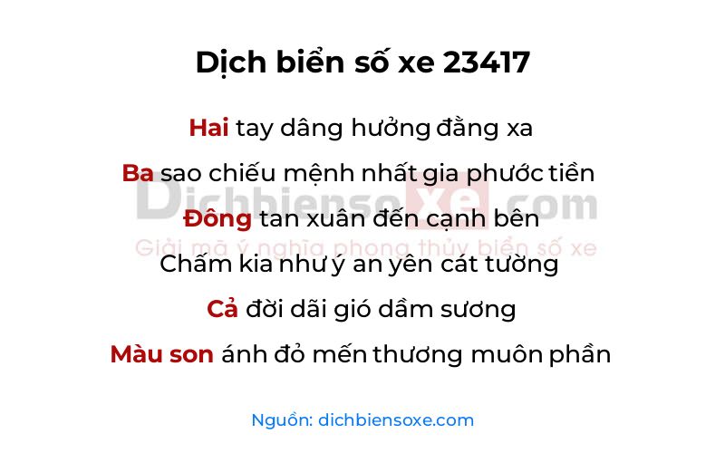 Dịch thơ biển số 23417