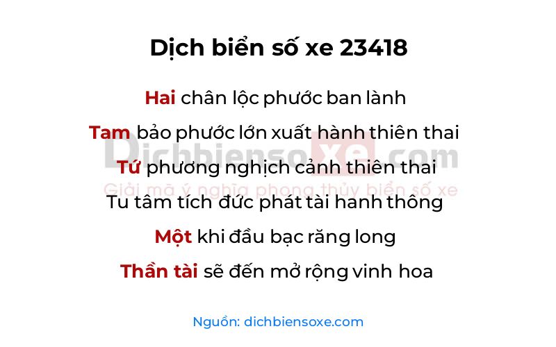 Dịch thơ biển số 23418