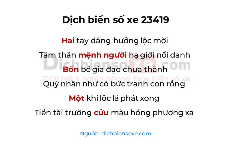Dịch thơ biển số 23419