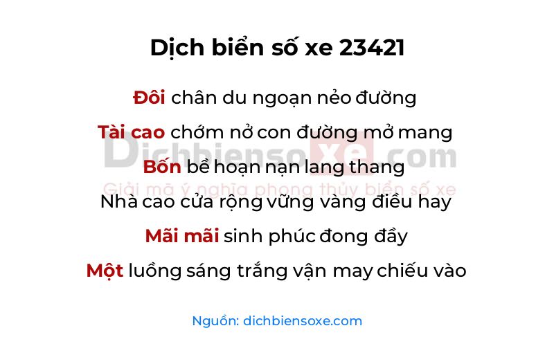 Dịch thơ biển số 23421