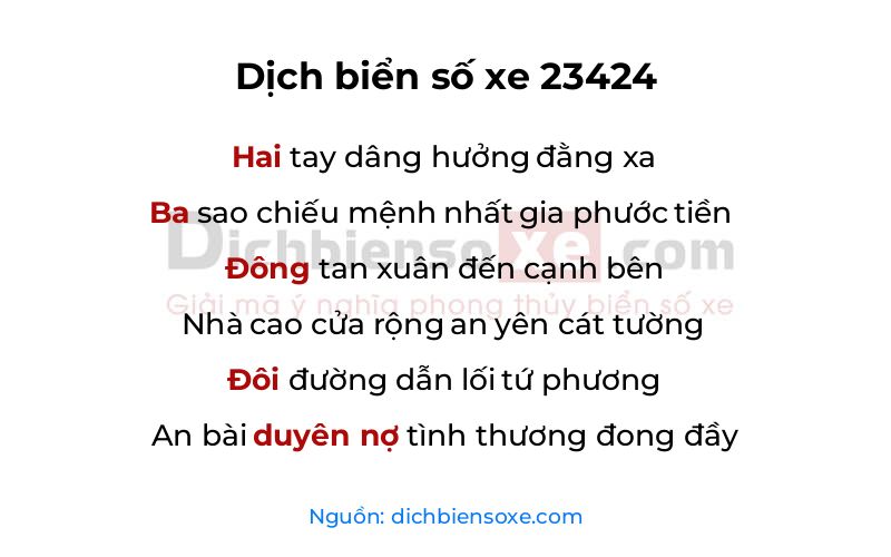 Dịch thơ biển số 23424
