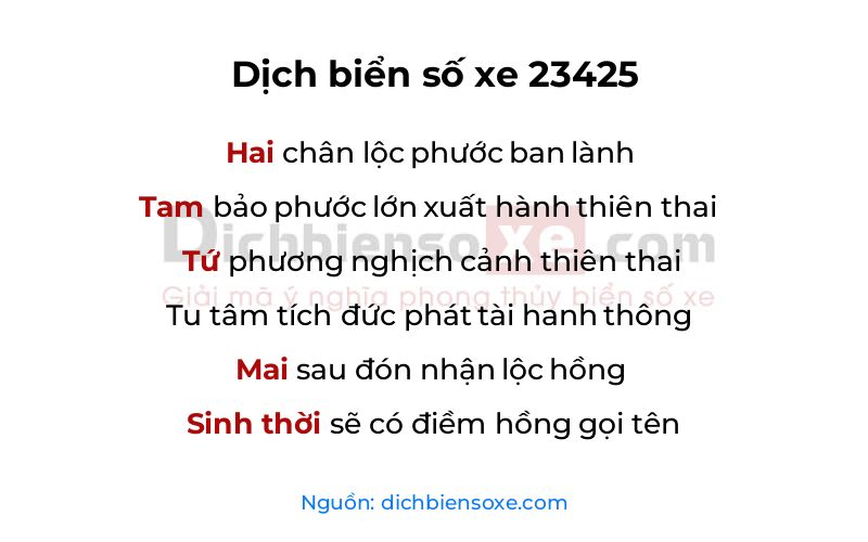 Dịch thơ biển số 23425