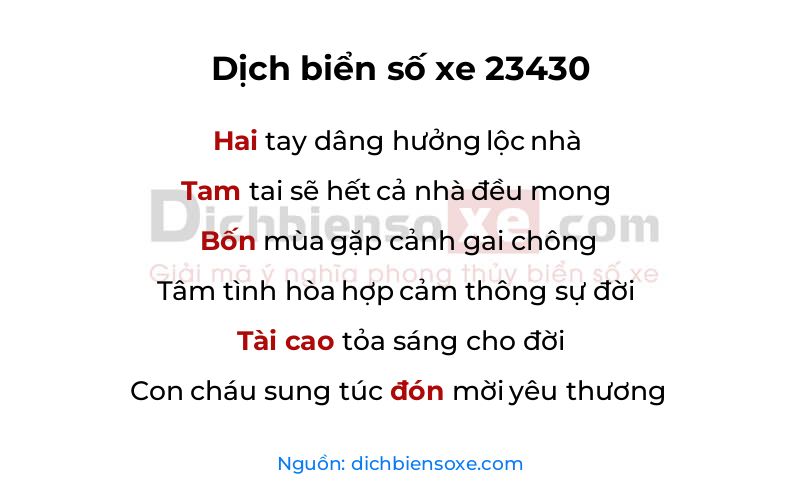 Dịch thơ biển số 23430