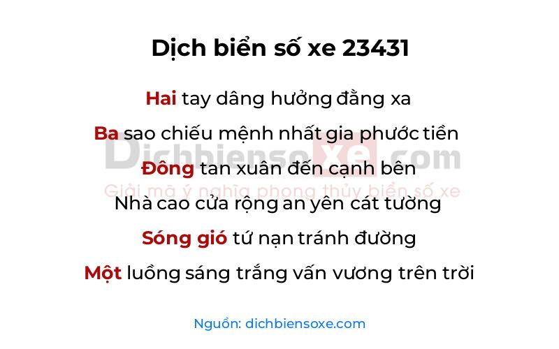 Dịch thơ biển số 23431
