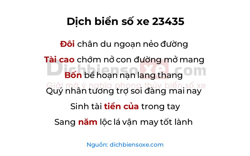 Dịch thơ biển số 23435