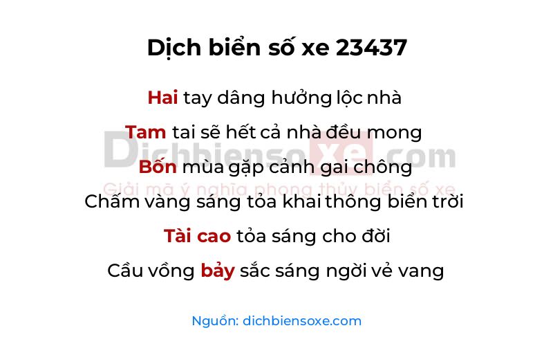Dịch thơ biển số 23437