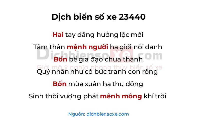 Dịch thơ biển số 23440