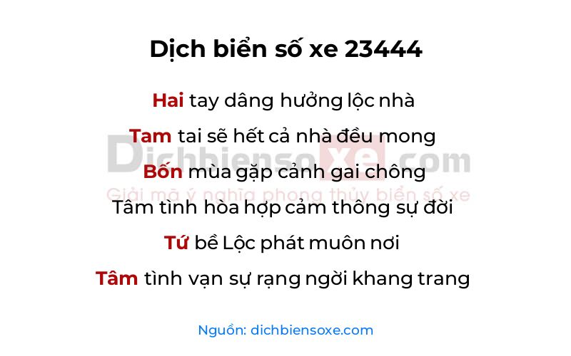 Dịch thơ biển số 23444