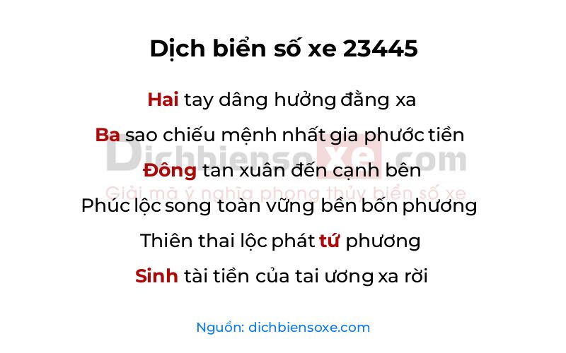 Dịch thơ biển số 23445