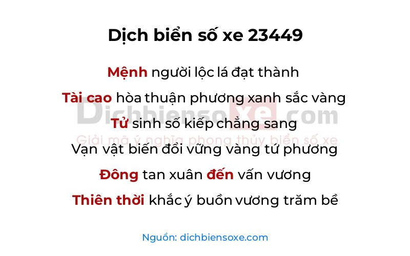 Dịch thơ biển số 23449