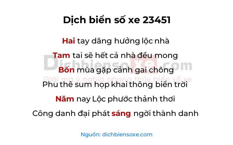 Dịch thơ biển số 23451